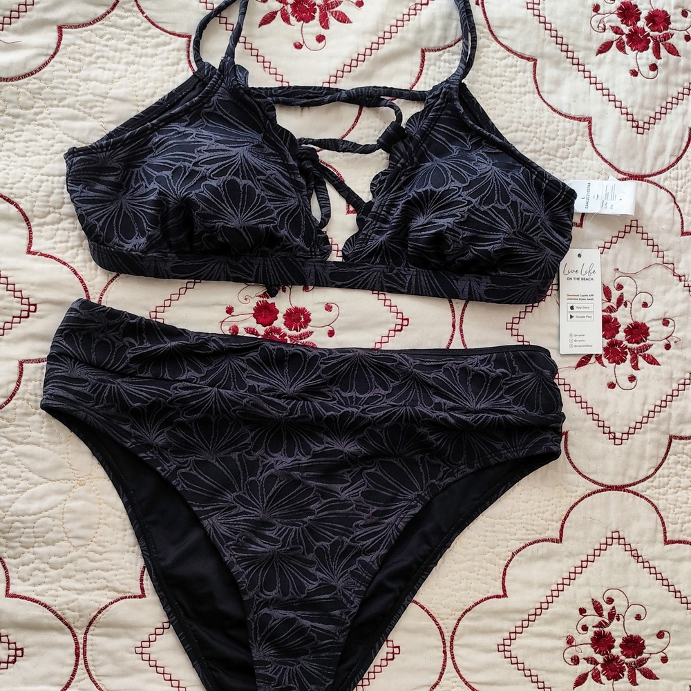 Black Floral Bikini Set